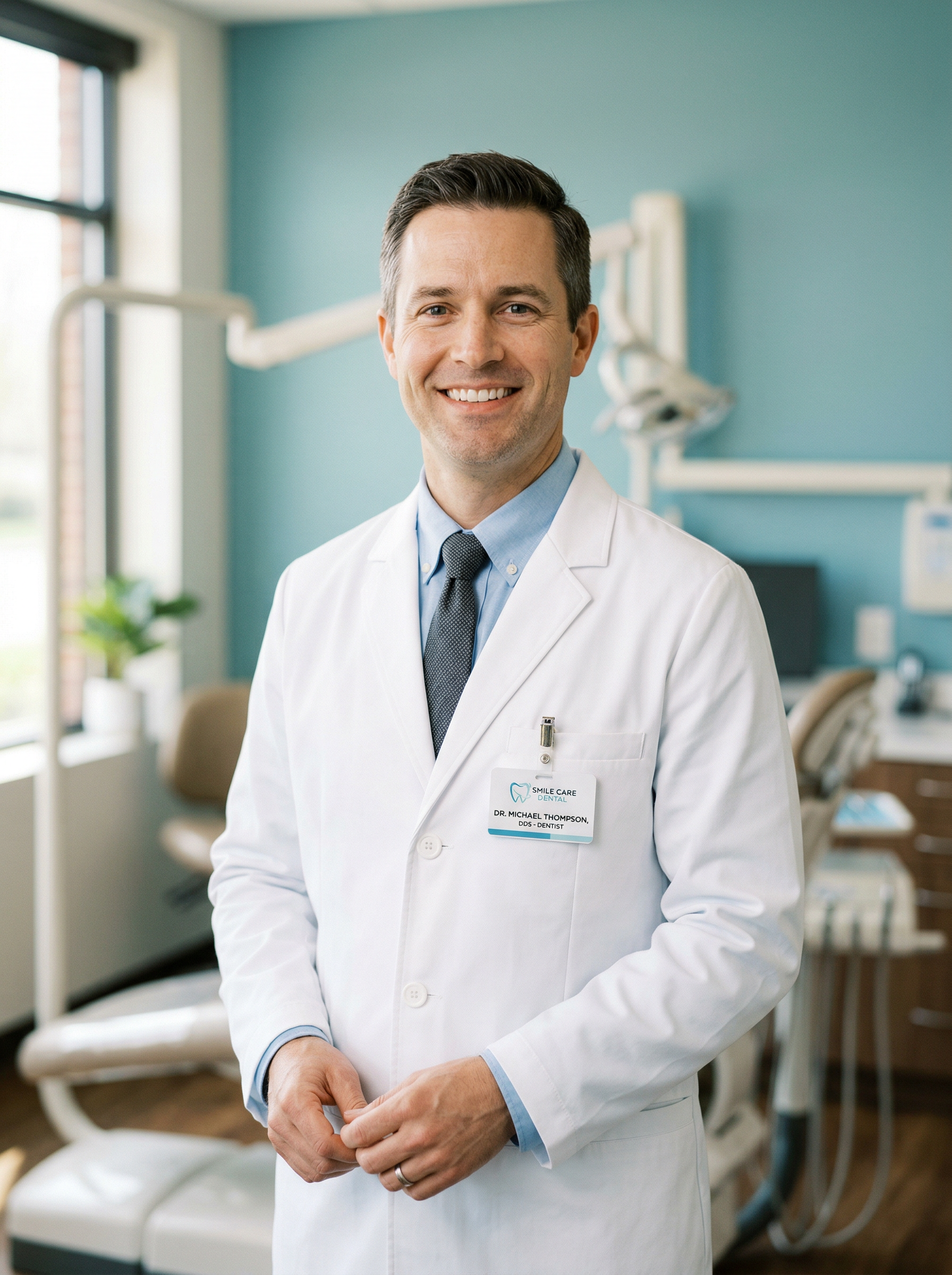 Dr. Alex Tooher, DDS, smiling in a professional white coat at Tooher Family Dental
